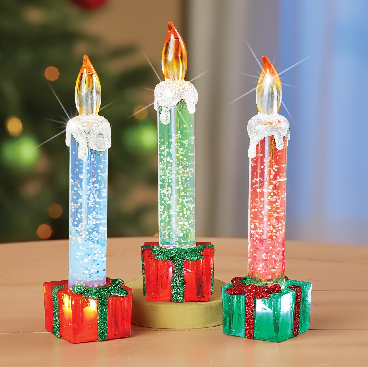 Collections Etc Color Changing Flameless Glitter Candles - Set of 3
